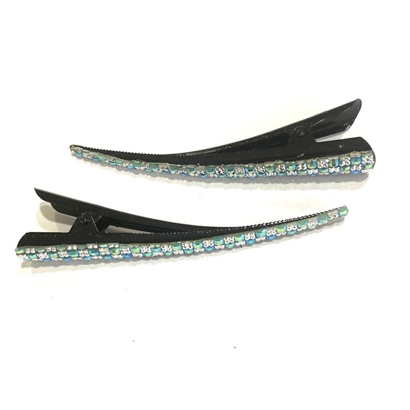 Updo Hair Clips Set Of 2 Shimmering Green Squares - Picture 4 of 5